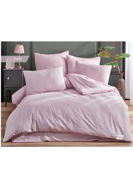 1 cm Çizgili Saten Nevresim Takımı Çift Kişilik Skyrosevipcollection