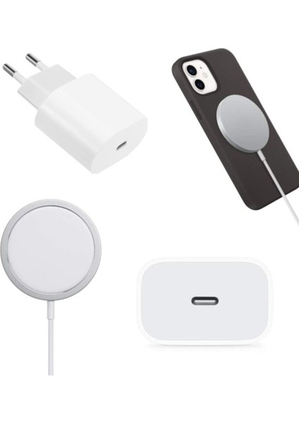 BufaloGlass iPhone Magsafe Charger Kablosuz Manyetik Şarj ve 20W Adaptör Seti iPhone 11/ 12/ 13/ 14 /15 Pro/ Max Uyumlu