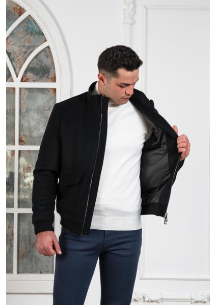 Regular Fit Yünlü Dik Yaka Astarlı Içi Elyaflı Kaşe Mont modelleri