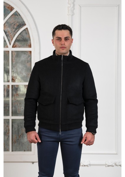 Regular Fit Yünlü Dik Yaka Astarlı Içi Elyaflı Kaşe Mont fırsatları