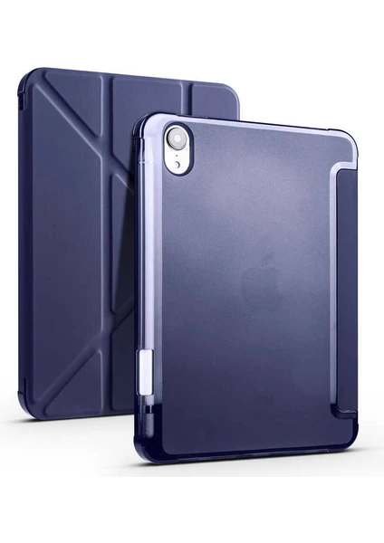 Case 4U Apple iPad Mini 2021 (6.Nesil) Darbe Emici Tri Folding Kalem Bölmeli Standlı Kapaklı Kılıf Lacivert