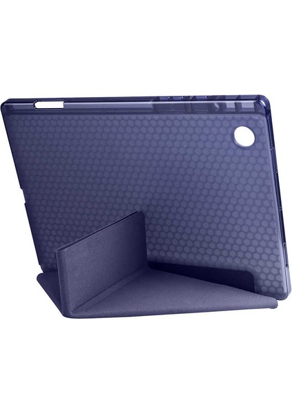 Case 4U Samsung Galaxy Tab A8 10.5 SM-X200 (2021) Uyumlu Kılıf Kalem Bölmeli Tri Folding Smart Standlı Pu Deri Arkası Yumuşak Silikon 360 Tam Koruma Mor