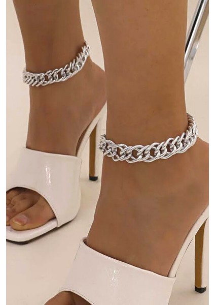 2 Adet Çift Sarmal Zincir Tarz Halhal Silver