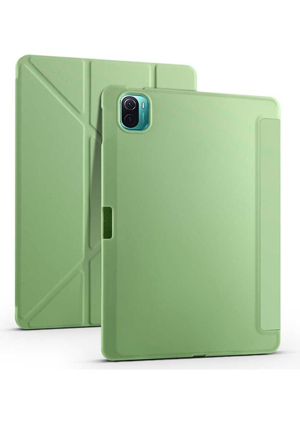 Xiaomi Mi Pad 5 Kılıf Kalem Bölmeli Tri Folding Smart Standlı Pu Deri Arkası Yumuşak Silikon 360 Tam Koruma Açık Yeşil