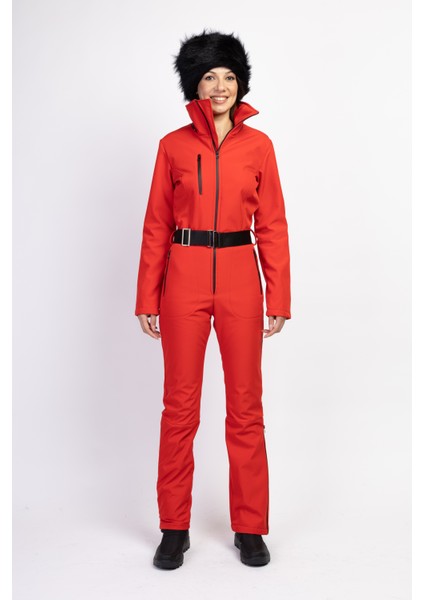 Sd Siyah Fermuarlı Kırmızı Kayak Tulumu Kırmızı