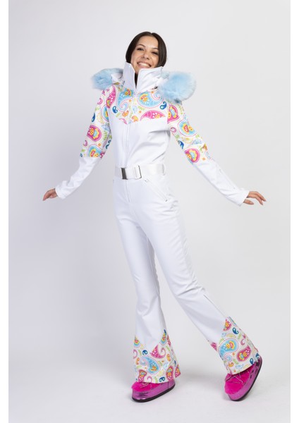 Sd Beyaz Şal Desenli Kapüşonlu Kayak Tulumu Beyaz fiyatları