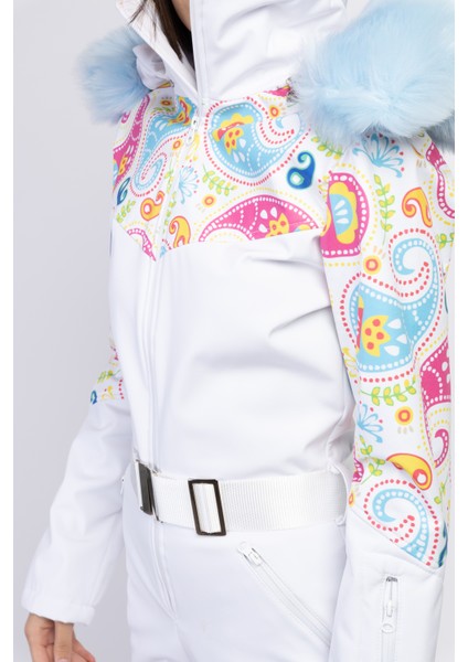 Sd Beyaz Şal Desenli Kapüşonlu Kayak Tulumu Beyaz fırsatları