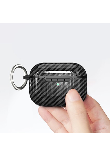 Apple Airpods Pro 2. Nesil Için Karbon Desenli Lux Askılı Silikon Kılıf