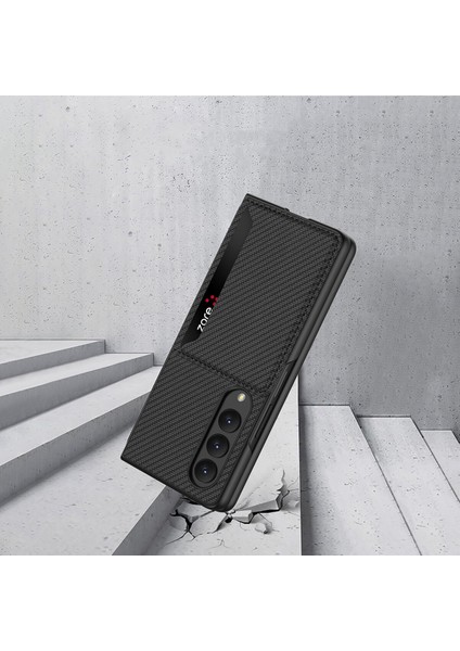 Samsung Galaxy Z Fold 4 Kılıf Karbon Desenli Kartlıklı Kıpta Kapak