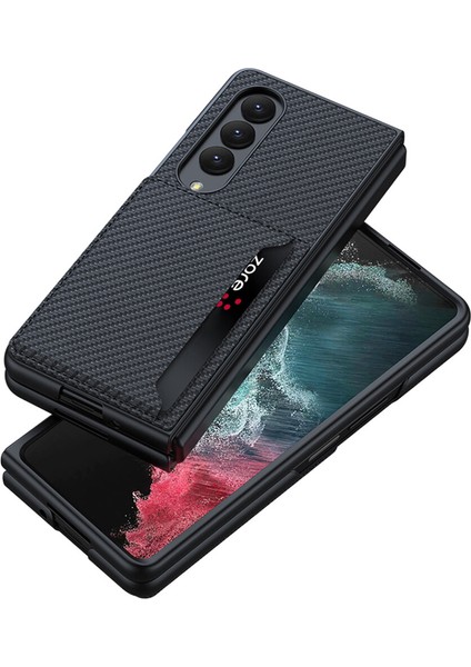 Samsung Galaxy Z Fold 4 Kılıf Karbon Desenli Kartlıklı Kıpta Kapak