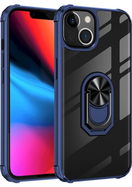 Apple iphone 13 Mini Kılıf Silikon Kenarlı Yüzüklü Manyetik Mola Kapak