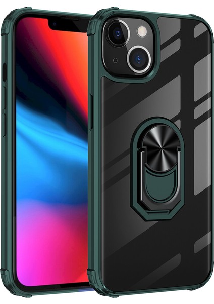 Apple iphone 13 Mini Kılıf Silikon Kenarlı Yüzüklü Manyetik Mola Kapak