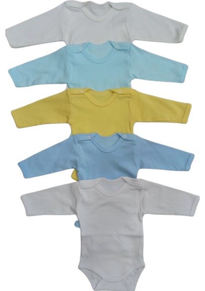 Uzun Kollu Çıtçıtlı Bebek Badisi Düz Renk Zıbın (5'li Paket) 0-48 Ay Arası