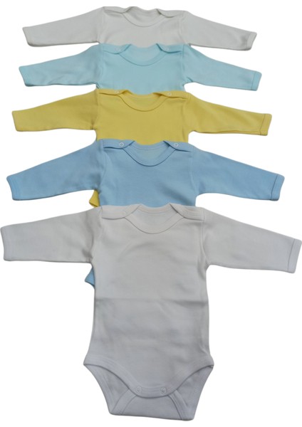Uzun Kollu Çıtçıtlı Bebek Badisi Düz Renk Zıbın (5'li Paket) 0-48 Ay Arası