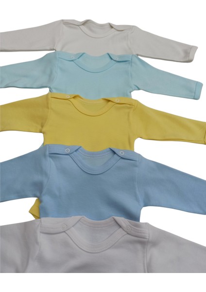 Uzun Kollu Çıtçıtlı Bebek Badisi Düz Renk Zıbın (5'li Paket) 0-48 Ay Arası