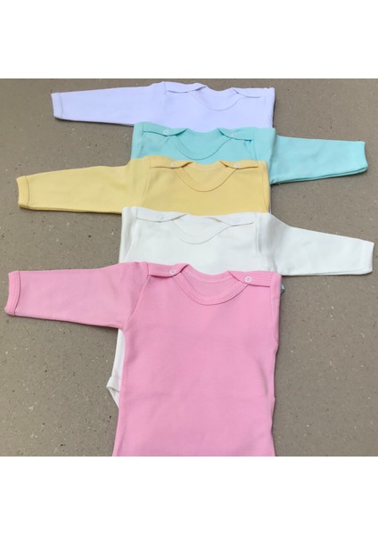 Uzun Kollu Çıtçıtlı Bebek Badisi Düz Renk Zıbın (5'li Paket) 0-48 Ay Arası