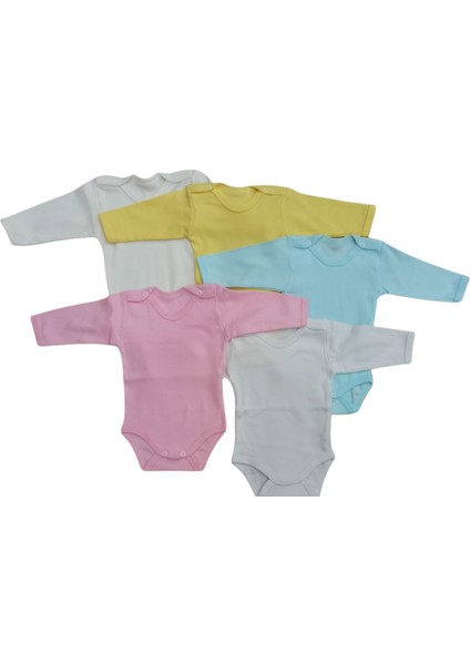 Uzun Kollu Çıtçıtlı Bebek Badisi Düz Renk Zıbın (5'li Paket) 0-48 Ay Arası modelleri