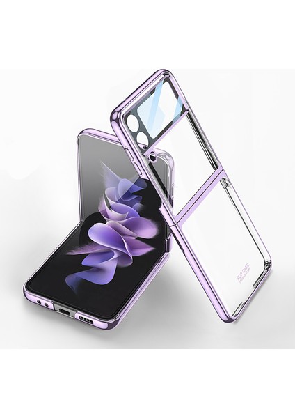 Samsung Galaxy Z Flip 4 Kılıf Renkli Kenarlı Kamera Korumalı Şeffaf Kıpta Kapak
