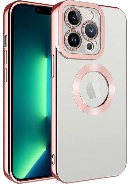 Apple Iphone 13 Pro Max Kılıf Renkli Kenarlı Parlak Logosu Açık Omega Silikon