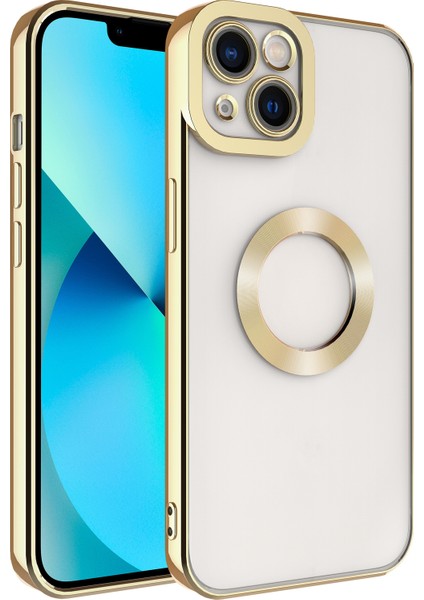 Apple Iphone 14 Kılıf Renkli Kenarlı Parlak Logosu Açık Omega Silikon