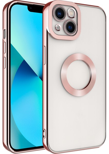 Apple Iphone 13 Kılıf Renkli Kenarlı Parlak Logosu Açık Omega Silikon