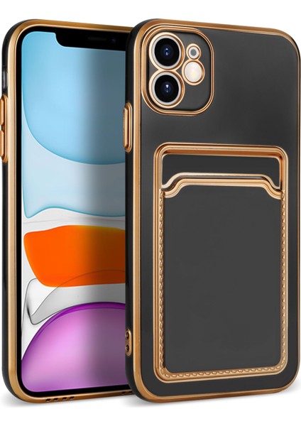 Apple Iphone 12 Kılıf Kart Koymalı Parlak Bark Silikon