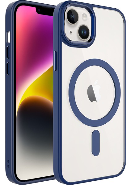 Apple Iphone 14 Plus Kılıf Silikon Kenarlı Magsafeli Kamera Korumalı Krom Kapak
