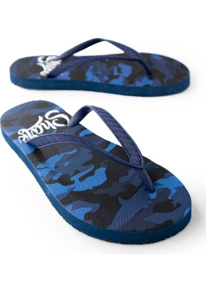Erkek Genç Rahat Parmak Arası Mavi Kamuflaj Plaj Terliği Flipflops
