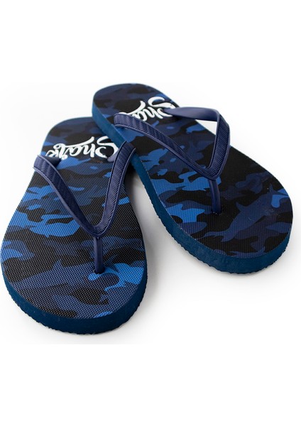 Erkek Genç Rahat Parmak Arası Mavi Kamuflaj Plaj Terliği Flipflops