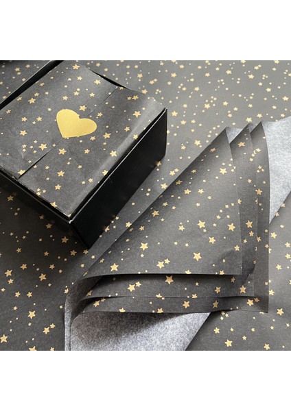 Gold Yıldız Desenli Pelur Kağıdı Siyah Pelur 50 x 70 cm 100'lü