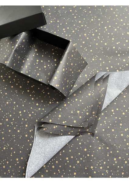 Gold Yıldız Desenli Pelur Kağıdı Siyah Pelur 50 x 70 cm 100'lü