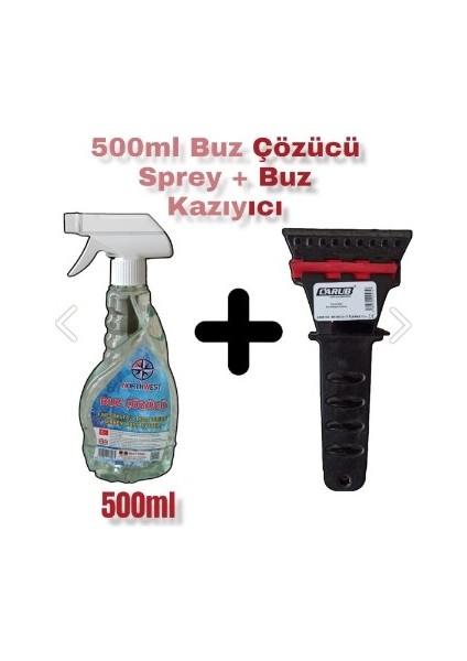 Buz Çözücü Sprey 500 ml + Buz Kazıyıcı Buz Kırıcı 2 Li Set