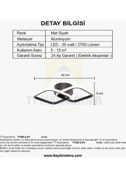 TT405-2-SY Mat Siyah 2'li Kare LED Avize