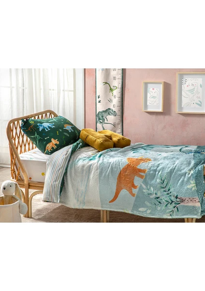 English Home Dinosaurs Wellsoft Çocuk Battanıye 150 x 200 cm Yeşil