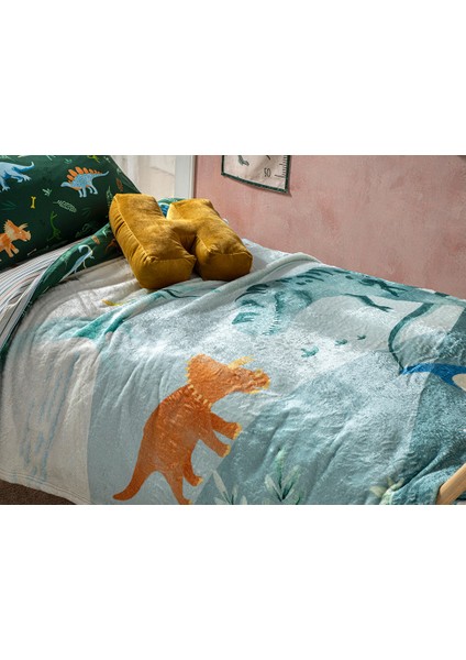 Dinosaurs Wellsoft Çocuk Battanıye 150 x 200 cm Yeşil