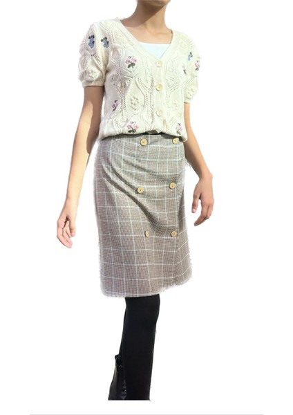 Pamuklu Ekose Özel Tasarım Krem Üzeri Siyah Çizgili