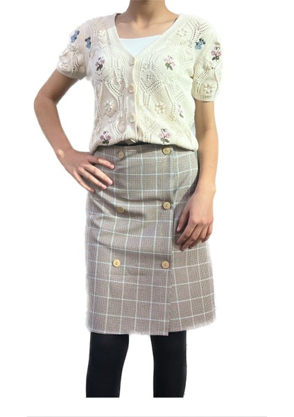 Pamuklu Ekose Özel Tasarım Krem Üzeri Siyah Çizgili fiyatları