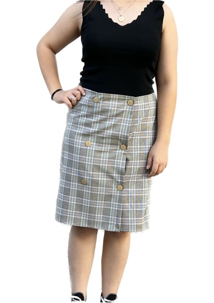 Pamuklu Ekose Özel Tasarım Krem Siyah Çizgili