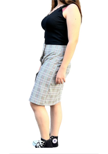 Pamuklu Ekose Özel Tasarım Krem Siyah Çizgili fiyatları