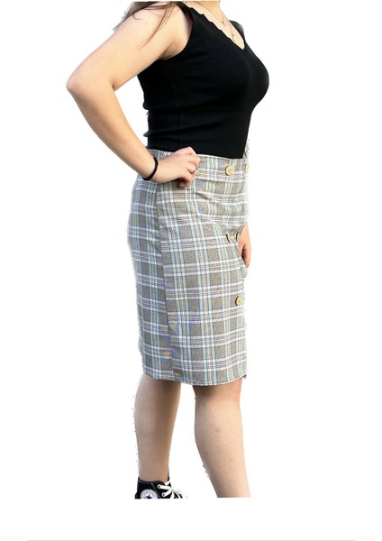 Pamuklu Ekose Özel Tasarım Krem Siyah Çizgili modelleri