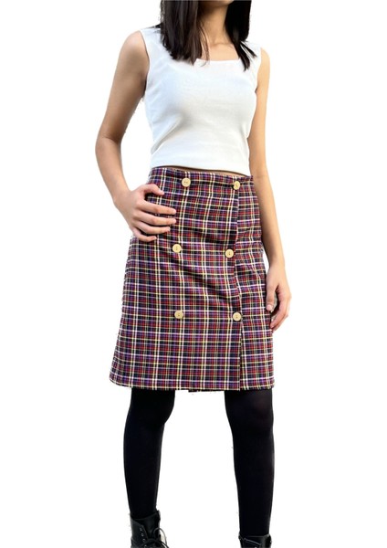 Pamuklu Ekose Özel Tasarım Lacivert Üzeri Kırmızı ve Mor Çizgili fiyatları