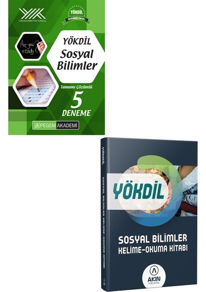 YÖKDİL Sosyal Bilimler 5 Deneme + Akın Dil Sosyal Kelime-Okuma Kitabı