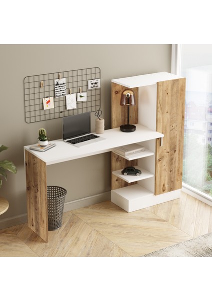 Laura Kitaplıklı Çalışma Masası Atlantik Çam Beyaz CT2-AW fiyatları