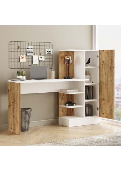 Laura Kitaplıklı Çalışma Masası Atlantik Çam Beyaz CT2-AW fırsatları
