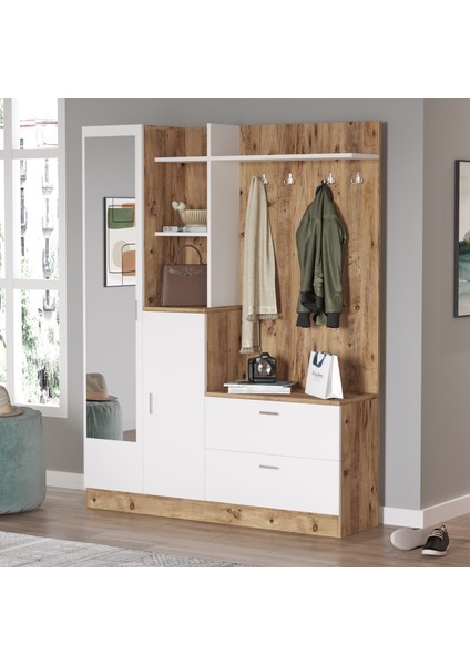 Wisdom Vestiyer Ayakkabılık Portmanto Aynalı Raf Çam-Beyaz fiyatları