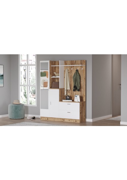 Wisdom Vestiyer Ayakkabılık Portmanto Aynalı Raf Çam-Beyaz modelleri