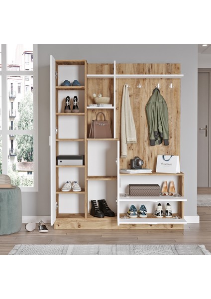 Wisdom Vestiyer Ayakkabılık Portmanto Aynalı Raf Çam-Beyaz fırsatları