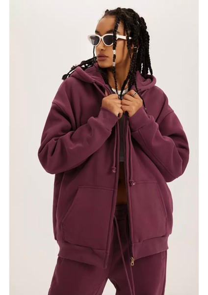 Özel Tasarım Kapüşonlu Tam Fermuarlı Pamuk Kışlık Oversize Kadın Eşofman Takımı fiyatları