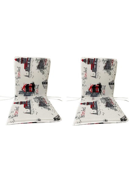 Sandalye Minderi 2 Adet Bağcıklı Bahçe Minderi Arkalıklı (Istanbul)Yıkanabilir