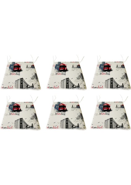 Sandalye Minderi Eko 6 Adet Bağcıklı Bahçe Minderi (Istanbul)Yıkanabilir